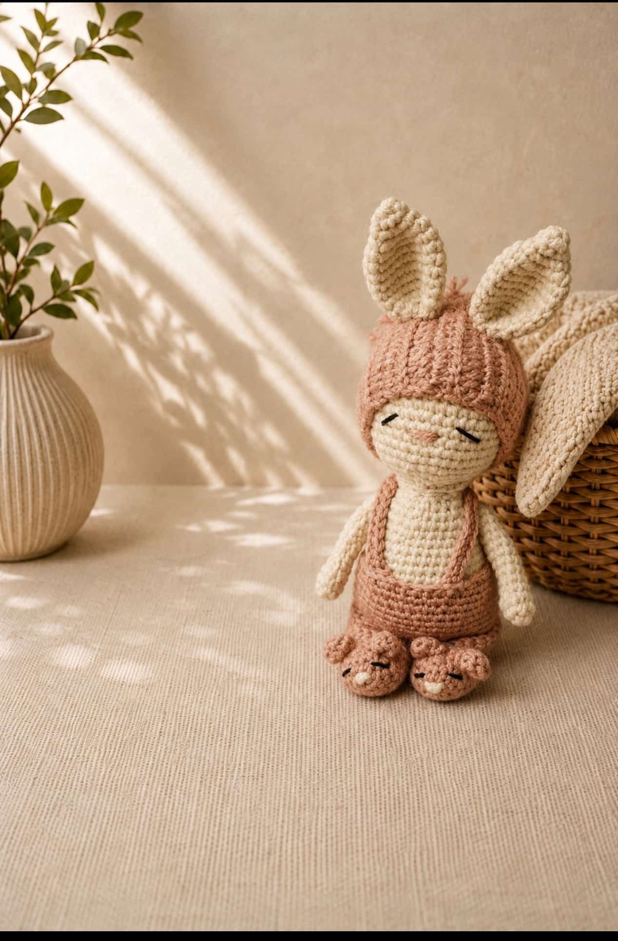 Amigurumi de conejito con gorro rosa